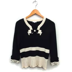 トゥービーシック TO BE CHIC ニット ブラウス リボン フリル ボーダー ハイゲージ 長袖 V 黒 ブラック /NT24