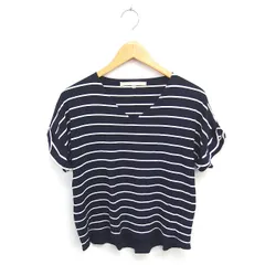 自由区 オンワード樫山 カットソー ボーダー Vネック 袖ロールアップ 半袖 44 ブラック アイボリー 黒 /TT