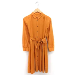 アナトリエ ANATELIER シャツワンピース ロング ウエストリボン ステンカラー ウール混 長袖 38 オレンジ /TT