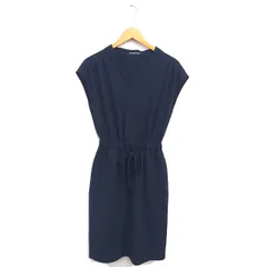 ストロベリーフィールズ STRAWBERRY-FIELDS ワンピース Vネック ロング プルオーバー リボン フレンチスリーブ ネイビー 紺 /TT