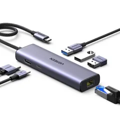 UGREEN Revodok 1061 USB-Cハブ 6-IN-1 4K@30Hz HDMI出力 Type-Cアダプター 4K HDMI 100W Power Delivery急速充電 ギガビットイーサネット LAN ポート 3*USB 3.0ポー ...
