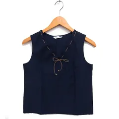 イエナ IENA Vネック ノースリーブ カットソー リボン コットン 綿 クロップド 紺 ネイビー /NT28