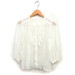 ロイスクレヨン Lois CRAYON Pensee フリル シアー シャツ ブラウス ノーカラー シルク混 比翼仕立て 長袖 M オフホワイト /NT5
