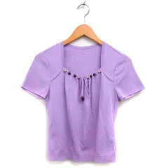 レリアン Leilian ニット セーター リブ コットン混 ハイゲージ トラペーズネック 半袖 9 紫 パープル /NT8