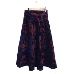 ジャスグリッティー JUSGLITTY 花柄 フロッキー フレアスカート ロング丈 1 レッド 赤 ネイビー 紺 /FT23