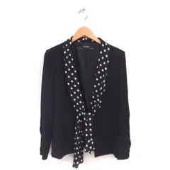 ザラ ベーシック ZARA BASIC ジャケット ボウタイ アウター 肩パッド 水玉 ドット 総裏地 L 黒 ブラック /TT