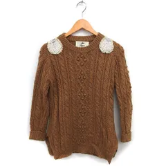 カオン Kaon ケーブル編み ニット セーター ウール フェイクパール リブ アラン模様 長袖 F 茶 ブラウン /NT5