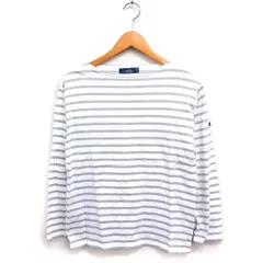 セントジェームス SAINT JAMES ボーダー柄 Tシャツ カットソー 長袖 ボートネック コットン 綿 SM ホワイト 白 ライトグレー 灰 /FT1