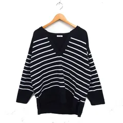 アーバンリサーチ ドアーズ URBAN RESEARCH DOORS FORK＆SPOON ボーダー柄 ニット セーター 長袖 Vネック コットン 綿 1 ブラック 黒 /FT23