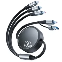 【さらに進化-新登場&100W+27W】3in2 巻き取り充電ケーブルUSB-C to USB-C ケーブルPD対応1OOW/5A QC4.0 高速充電USBけーぷる usb type c（100w）usb-L（27W）マイクロusb（10W）マルチ ...