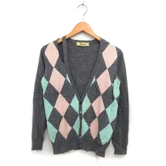 スーパーハッカ SUPER HAKKA ダイヤ柄 カーディガン ニット ウール リブ ハイゲージ 長袖 グレー /NT34