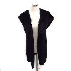 セオリー Theory ファーフード付き ニット ベスト オープン ロング丈 無地 ウール S ブラック 黒 /FT43