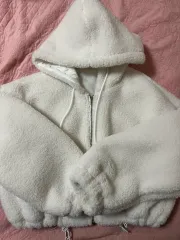 フリース クロップド ジップアップパーカー (アイボリー)