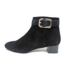 ★使用感少なめ美品★銀座カネマツ アンクルブーツ 23.5E ショート AQUA BELL アクアベル バックル サイドジッパー スエード