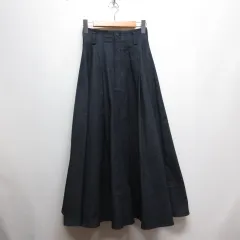 エレンディーク ELENDEEK 美品 デニム タック フレア マキシ スカート 01 濃インディゴ ジッパーフライ バックゴム