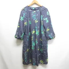 トゥービーシック TO BE CHIC 美品 七分袖 花柄 ワンピース 40 紺 ネイビー 裏地付き