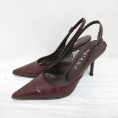 ダイアナ DIANA 型押し レザー パンプス スリングバック 20.5cm 茶 ブラウン 靴 シューズ ポインテッドトゥ 日本製