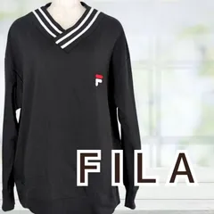 USED FILA Vリブダブルライントレーナー ブラック フリーサイズ レディース フィラ