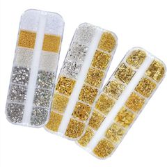 Special Offer: Pearl Bullion Rhinestone Nail Studs, Clear Stones, 3 Cases, Gold Nail Parts