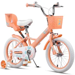 新品 【Glerc】Sasha16インチ子供用自転車 可愛い蝶柄付き女の子人気 4歳5歳6歳7歳8歳9歳 幼児小学生乗り練習街乗り自転車 柔らかいサドル/前かご/補助輪/キックスタンド/泥除け/ぬいぐるみ座席人形シート 桃色ピンク