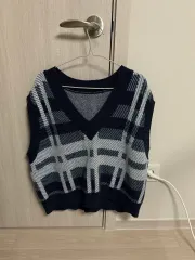 青チェックニットベスト