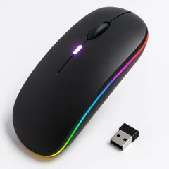 【新登場・超薄型】マウス 無線 ワイヤレスマウス 静音設計/Type-C充電式 / 2.4GHz＆Bluetoothデュアル接続 / 3段階DPI調整/ 7色LEDライト搭載 / 高精度センサー/省エネモード/持ち運び便利/コンパクト＆超軽量/手にフ ...