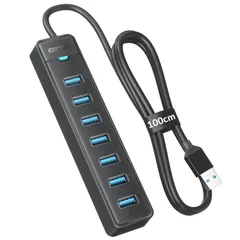 iDsonix 7ポート USB ハブ 3.0 [1m ケーブル] USB 拡張ハブ 高速5Gbps データ送信、USB マルチポート アダプタ、usb3.0 ハブ ロングケーブル PC、ノートパソコン、フラッシュドライブ、モバイルハードドライブ、W ...