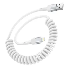 USB-A ライトニングケーブル iPhone 充電ケーブル 短い 充電コード カールコード アイホン充電 2.4Aと高速データ転送 スマホ CarPlay対応 コイルケーブル 伸縮コード 急速充電iPhone14/13/12/11/iPad/iPo ...