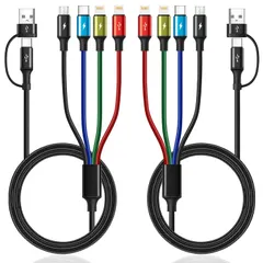 6in1 充電ケーブル USB ケーブル 充電コード タイプc アイホン充電 ナイロン編 タイプc/Micro usb/ライトニング×2 ケーブル データ転送 4台同時給電可能 iphone 17/16/15/14シリーズ,iPad,サムスン,グーグ ...
