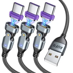 AUFU USB ケーブル マグネット 18W 16pin USB-A to USB-C ケーブル 180度回転【1M / 2M / 2M 3本セット】タイプC Ｌ字型3A急速充電 データ転送 タイプC マグネット 接続線 AndroidなどType ...