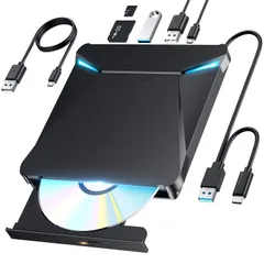 【2025革新型・6In1新モデル】 dvdドライブ 外付け cdドライブ 光学ドライブ 外付け dvd cd/dvdプレーヤー USB3.0 薄型 静音 高速処理 軽量 スリム コンパクト TFカード/SDカード/CD/DVD取り込み/書き込み可能 ...