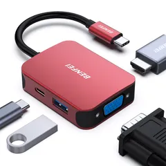 BENFEI 4in1 USB C ハブ、USB C-HDMI VGA USB3.0 PD充電アダプタ、タイプc HDMI VGA 変換アダプタ Thunderbolt 3/4 互換 iPhone 15 Pro/Max, MacBook Pro/Ai ...