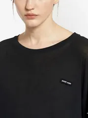 値下げ早い者勝ち！【極美品】Miu Miu ミュウミュウ 24SS ロゴパッチ ロングスリーブシアーTシャツ ロンT 長袖 Tシャツ 黒 XS 2A48