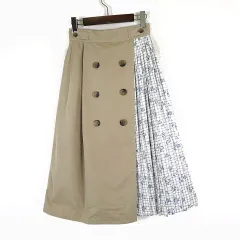 シンプリシテェ SIMPLICITE スカート 異素材 切替 トレンチスカート プリーツ 花柄 フレア ミディ丈 S ベージュ 白 ホワイト ブルー グレー