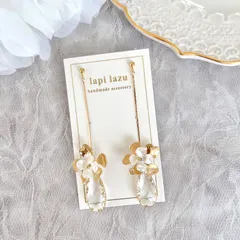 華奢チェーン ゴールドフラワー×ガラス雫《ピアス/イヤリング》