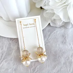 華奢チェーン Wゴールドフラワー×パール《ピアス/イヤリング》