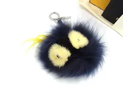 ■新品■未使用■ FENDI フェンディ モンスター バッグバグズ ファー×レザー チャーム キーホルダー ネイビー系 FU5478