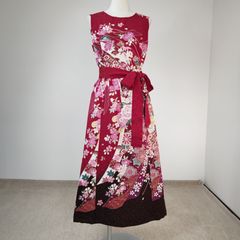 zunezune 振袖ドレス ノースリーブ 着物リメイクワンピース ターコイズ