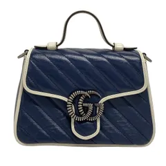 GUCCI(グッチ) ハンドバッグ GGマーモント ミニトップハンドルバッグ 583571 ネイビー×白 レザー