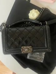 CHANEL シャネル トップハンドル ボーイシャネル ミディアム ブラック シルバー金具 クロスボディ ショルダーバッグ トートバッグ