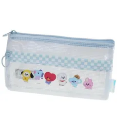 【新品】BT21 クリアフラットペンケース ブルー チェック カミオジャパン 筆箱