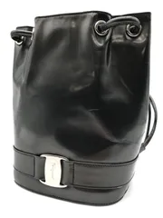 希少　Salvatore Ferragamo　フェラガモ　巾着型　ミニ　リュック　パテント　ヴァラ　ブラック系　389のサムネイル