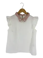 ミーア MIIA プルオーバー シャツ ブラウス 半袖 フリル 装飾 アクセサリー ホワイト サイズF QQQ