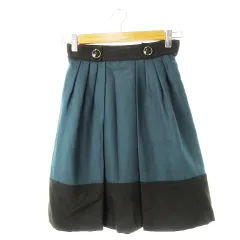 ジャスグリッティー JUSGLITTY スカート フレア ひざ丈 タック ウール レトロ 配色 バイカラー 釦 0 緑 グリーン /CK25