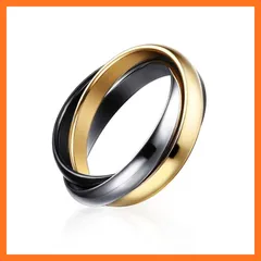 【新品】 [Deelfel] リング レディースチタン ブラック ゴールド シルバー 3色 3連指輪 仕上げ チタンリング 三連 甲丸 細身 指輪物語 婚約指輪 結婚指輪 シンプルファッションアクセサリー 1
