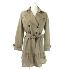 クランプリュス ミッシェルクラン KLEIN PLUS コート トレンチ ロング丈 ウエストマーク ベルト グレンチェック フリル 38 茶 ブラウン /AO3