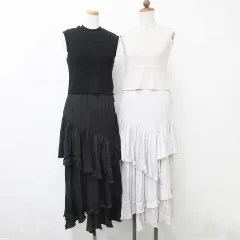 グレイル GRL ワンピース 2枚セット セットアップ ニットベスト キャミワンピ ロング丈 ティアード ベージュ 黒 ブラック S