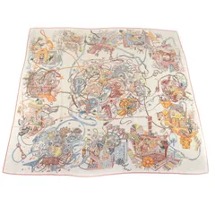未使用品★HERMES エルメス 25AW カレジェアン エルメスの世界 Le Monde d Hermes カシミヤ シルク混 ナチュラル /オレンジ /ブラウン スカーフ 箱付き フランス製 レディース