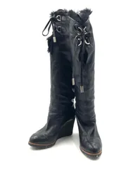 ■美品■稀少ミニサイズ■CHANEL シャネル　マトラッセ　ロングブーツ　ココマーク　レザー　本革　内側ファー　ブラック　ゴールド金具　サイズ約20〜20.5cm 極小サイズ　小さい　レディース　ラグジュアリー　高級　ハイブランド