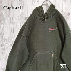 Carhartt カーハート スウェットパーカー メンズXL ダークグリーン 深緑 グリーン ビッグシルエット バックプリント 定番 ワーク ストリート アメカジ 古着 中古 25-120